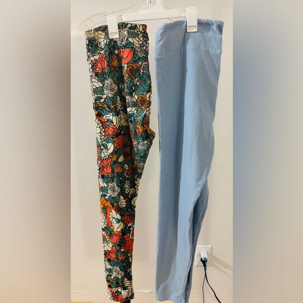 LuLaRoe Floral Multicolor and Blue Leggings Set